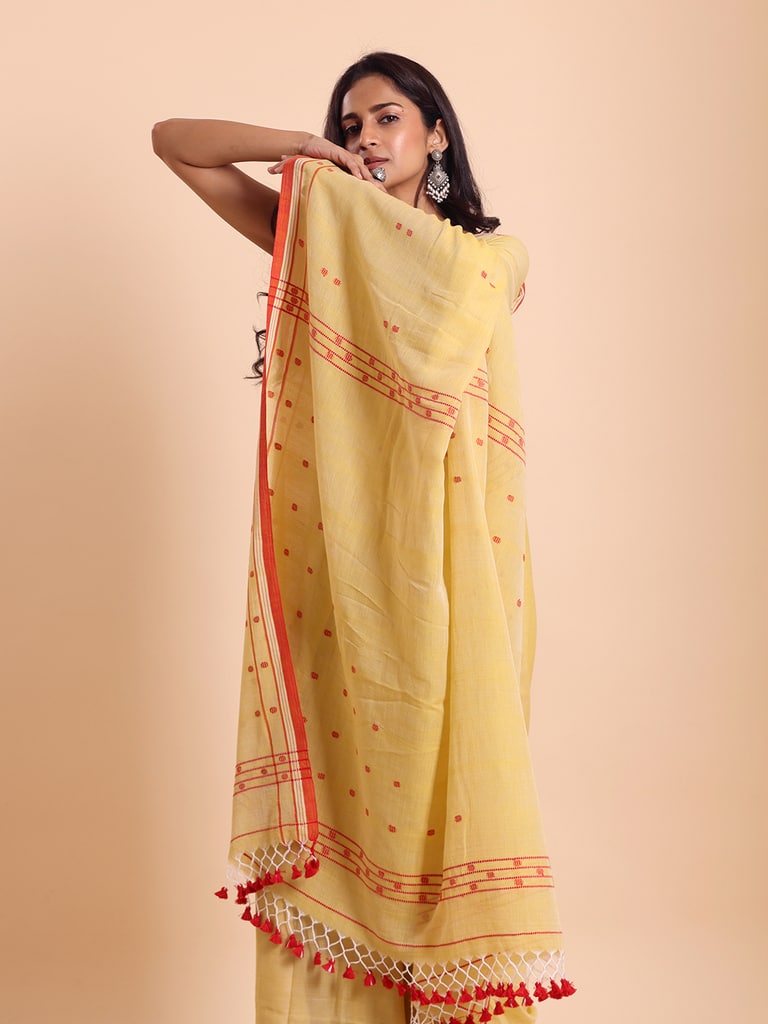 Handloom Cotton Dot Buti Saree - Yarrow - Thumbnail 3