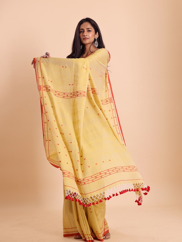 Handloom Cotton Dot Buti Saree - Yarrow - Thumbnail 4