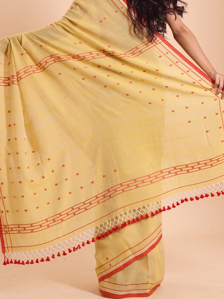 Handloom Cotton Dot Buti Saree - Yarrow - Thumbnail 5