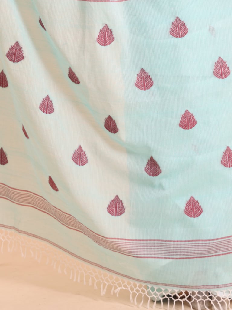 Handloom Cotton Kota Jamdani Saree - Aqua - Thumbnail 5