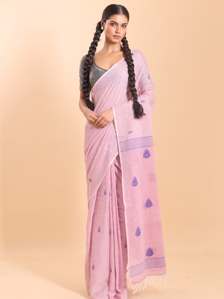 Handloom Cotton Kota Jamdani Saree - Crystal Rose - View 1