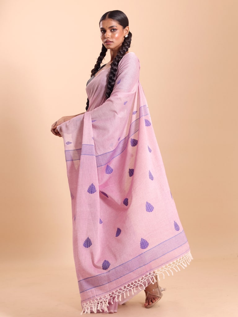 Handloom Cotton Kota Jamdani Saree - Crystal Rose - View 3