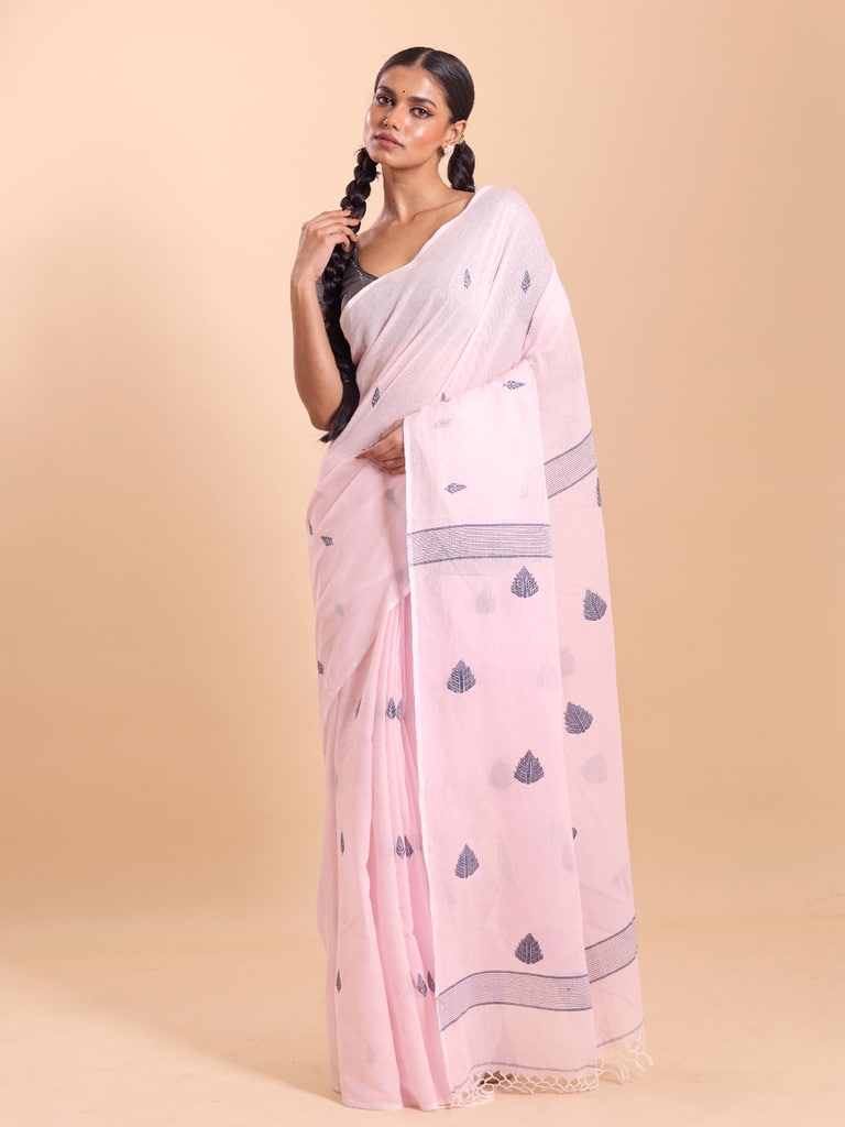 Handloom Cotton Kota Jamdani Saree - Pink Lady - View 1