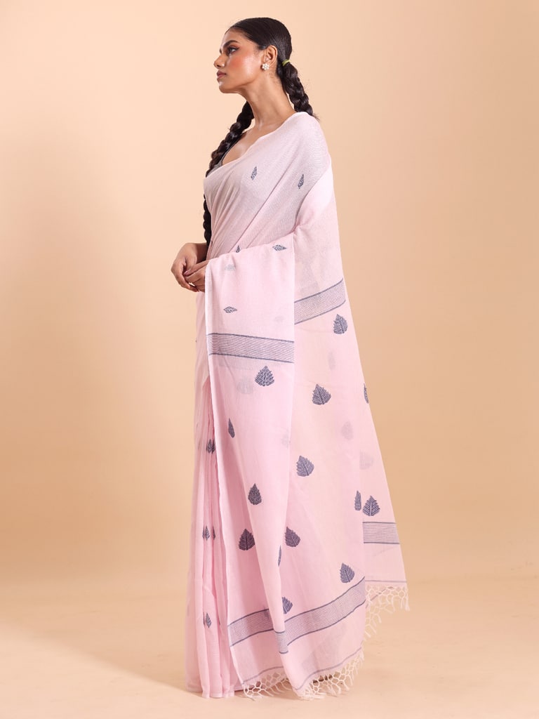 Handloom Cotton Kota Jamdani Saree - Pink Lady - View 3