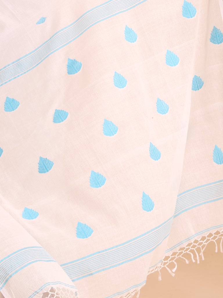 Handloom Cotton Kota Jamdani Saree - White - View 5