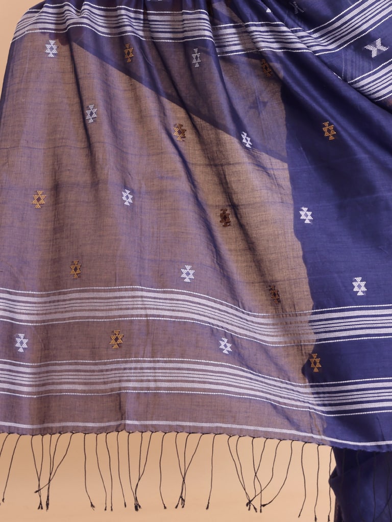 Handloom New Charpati Jamdani Saree - Indigo - View 5