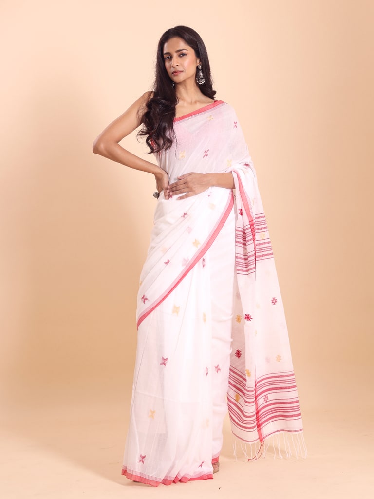 Handloom New Charpati Jamdani Saree - Off White - View 1