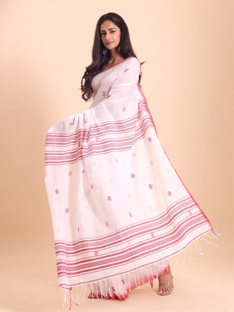 Handloom New Charpati Jamdani Saree - Off White - View 3