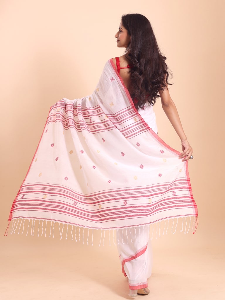 Handloom New Charpati Jamdani Saree - Off White - View 4