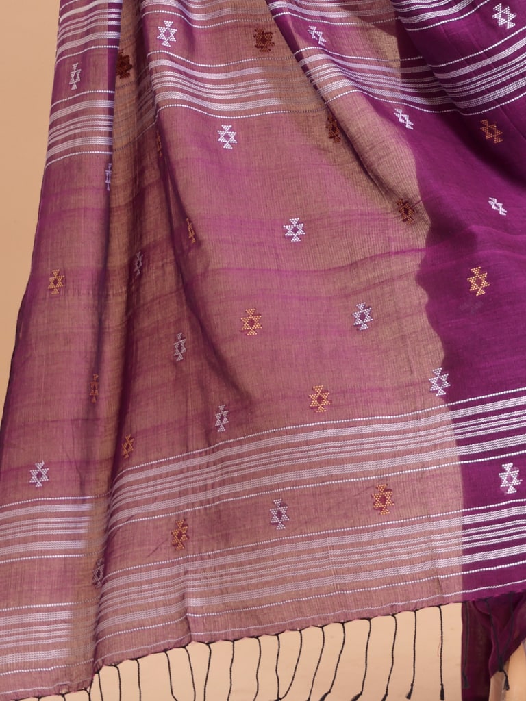 Handloom New Charpati Jamdani Saree - Purple Orcid - View 5