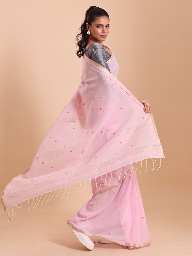 Handloom Mina Buti Jamdani Saree - Crystal Rose - Thumbnail 2
