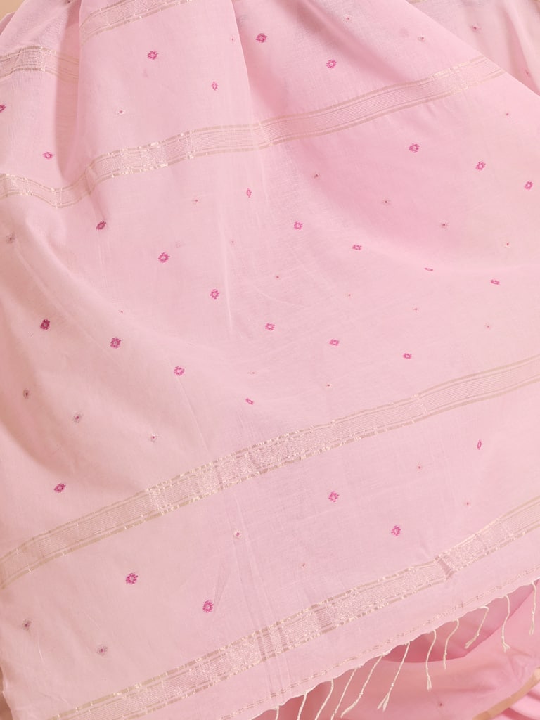 Handloom Mina Buti Jamdani Saree - Crystal Rose - Thumbnail 5