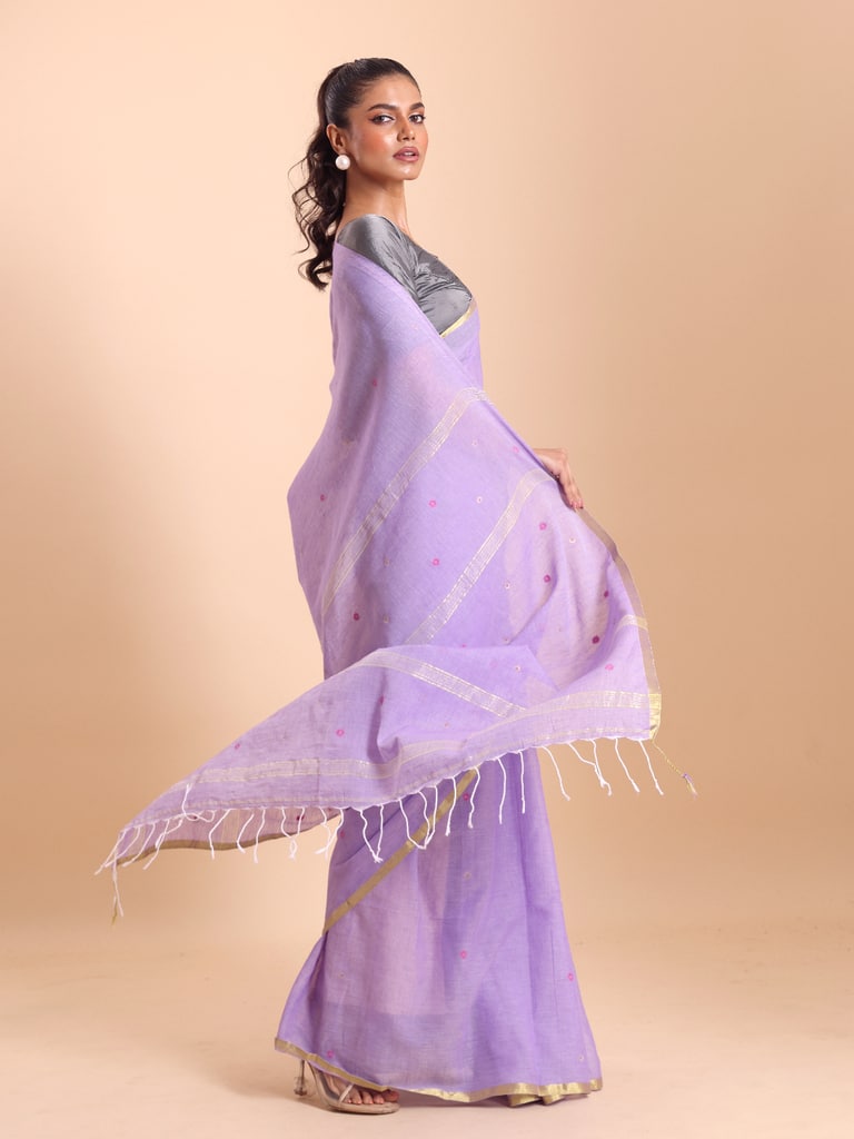 Handloom Mina Buti Jamdani Saree - Mauve - Thumbnail 2
