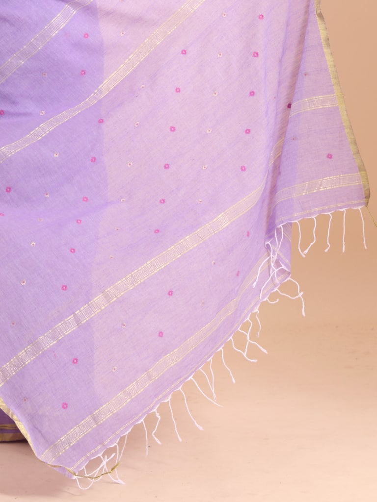 Handloom Mina Buti Jamdani Saree - Mauve - Thumbnail 4