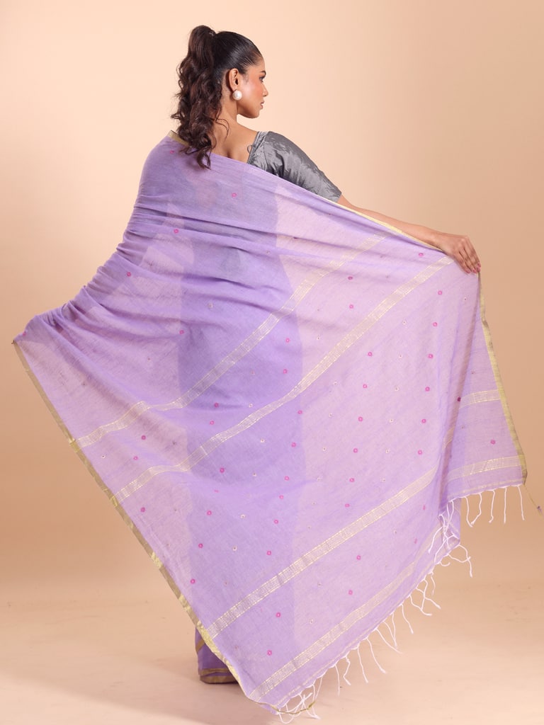 Handloom Mina Buti Jamdani Saree - Mauve - Thumbnail 5