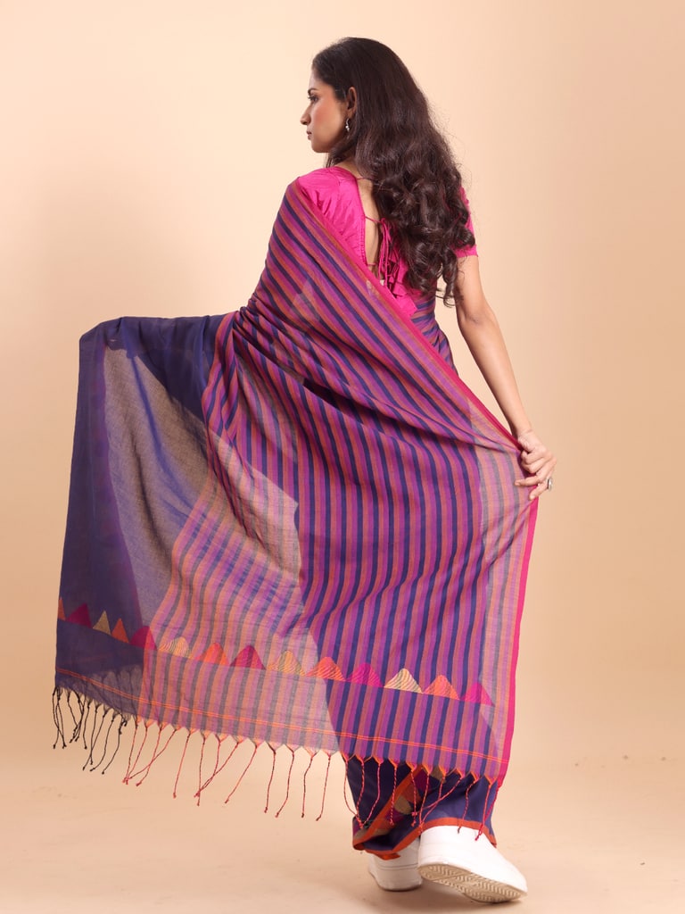 Handloom One Side Temple Jamdani Saree - Petunia - View 4
