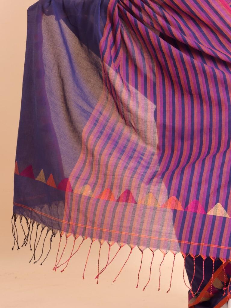 Handloom One Side Temple Jamdani Saree - Petunia - View 5