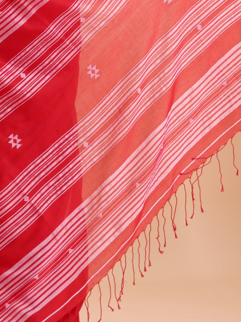 Handloom New Charpati Jamdani Saree - Red - Thumbnail 5
